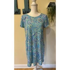 Lilly Pulitzer Kimi T-Shirt Dress Short Sleeve in Bermuda Blue Turtle Size Large